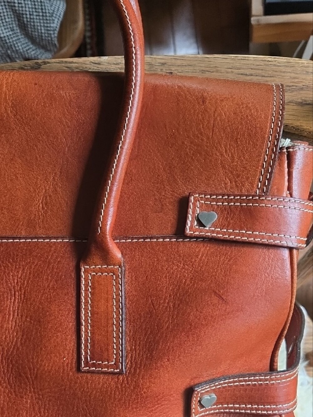 Vintage Luella Cognac Brown Leather Ring-Accent Satchel - Picture 5 of 10